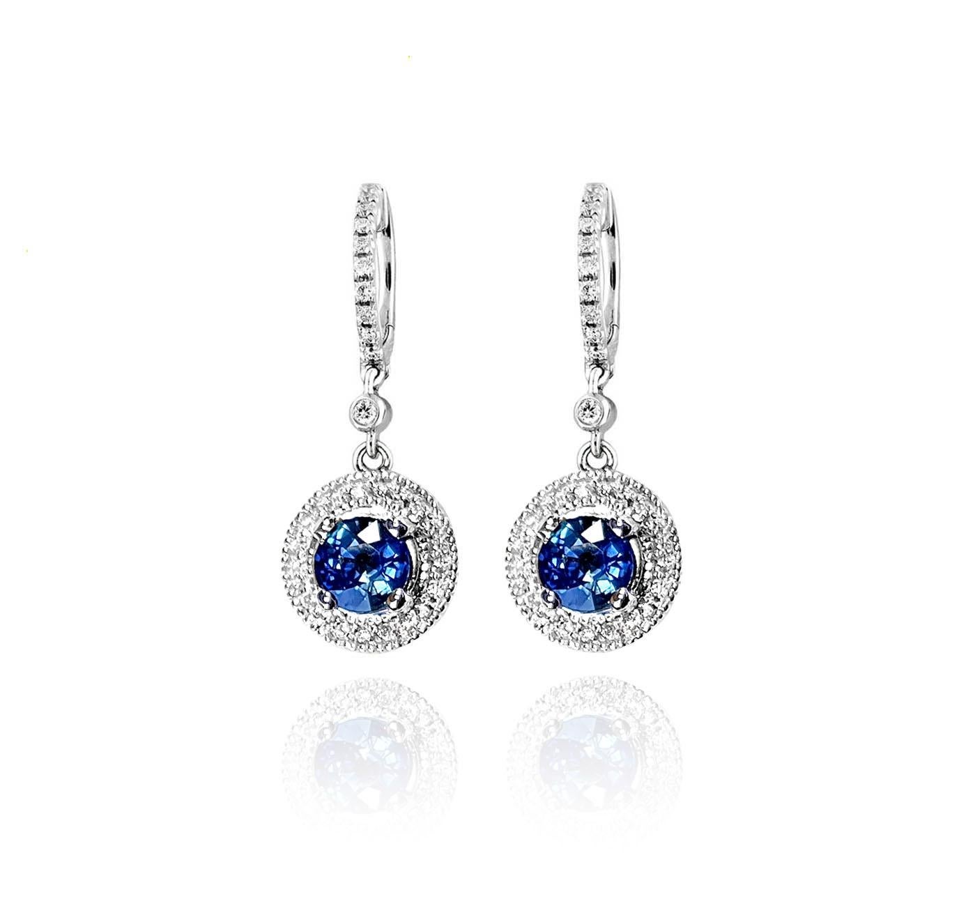 Vitolo 18 Karat Gold Diamond Drop Earrings with Blue Sapphire For Sale 1