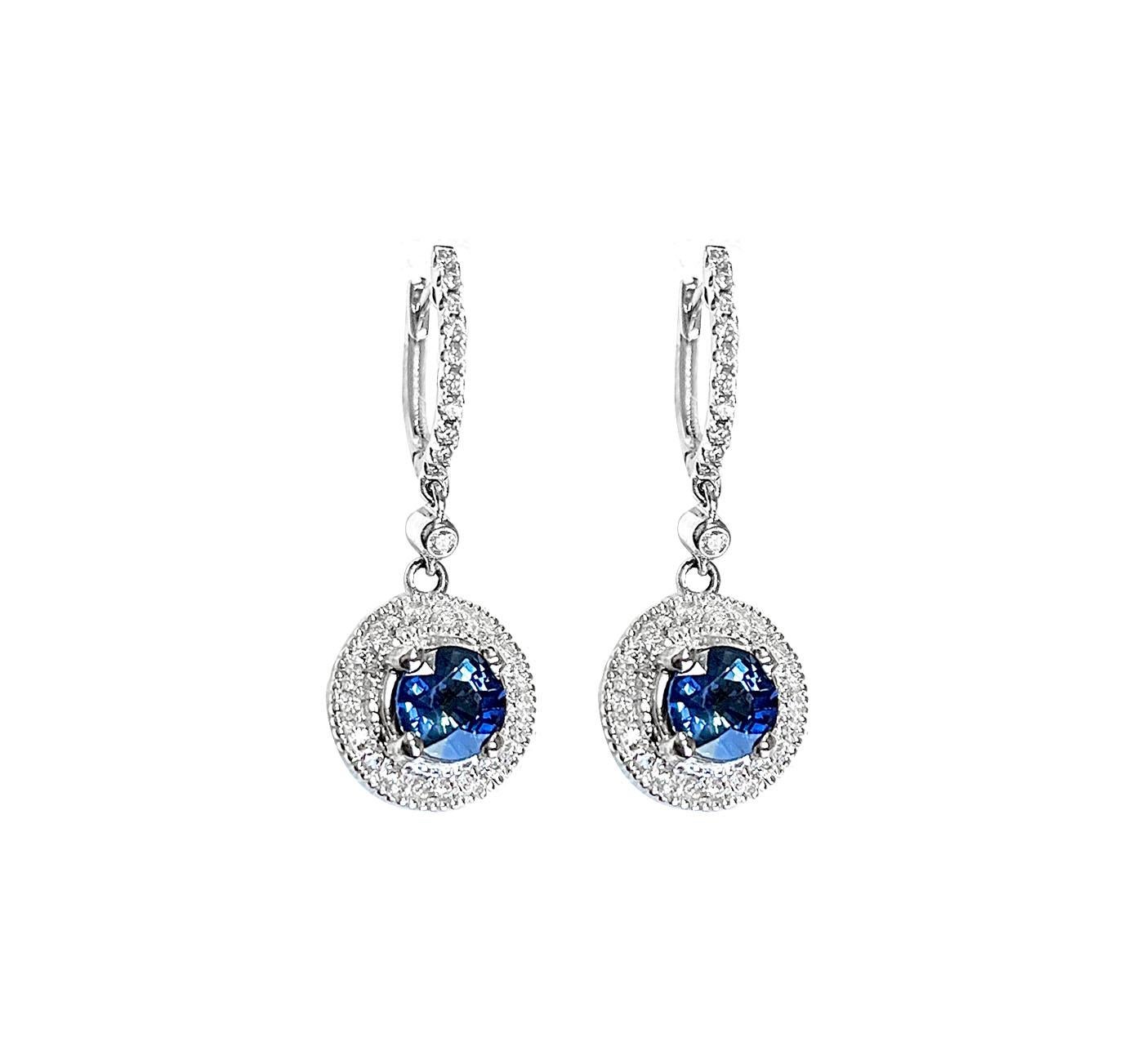 Vitolo 18 Karat Gold Diamond Drop Earrings with Blue Sapphire For Sale 2