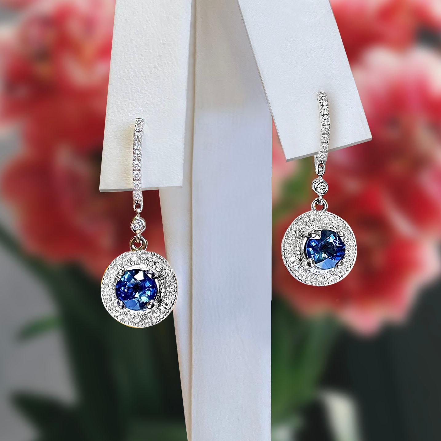 Vitolo 18 Karat Gold Diamond Drop Earrings with Blue Sapphire For Sale 4