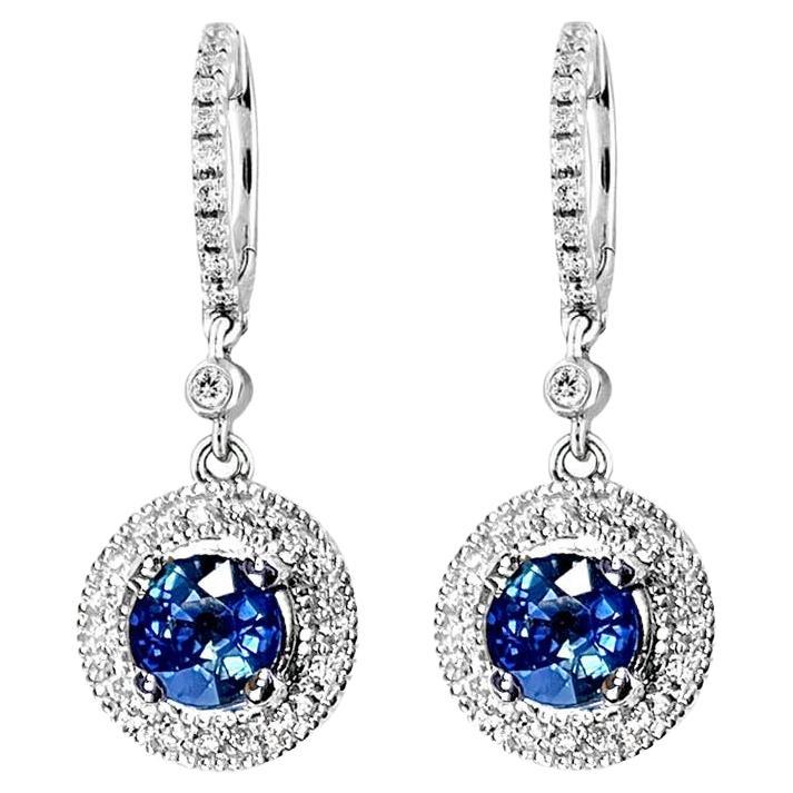 Vitolo 18 Karat Gold Diamond Drop Earrings with Blue Sapphire