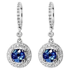 Vitolo 18 Karat Gold Diamond Drop Earrings with Blue Sapphire