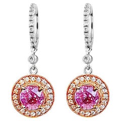 Vitolo 18 Karat Gold Diamond Drop Earrings with Pink Sapphire