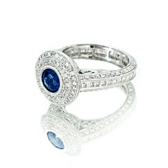 Vitolo 18 Karat Gold Diamond Ring with Blue Sapphire Center Stone