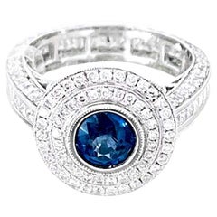 Vitolo 18 Karat Gold Diamond Ring with Blue Sapphire Center Stone