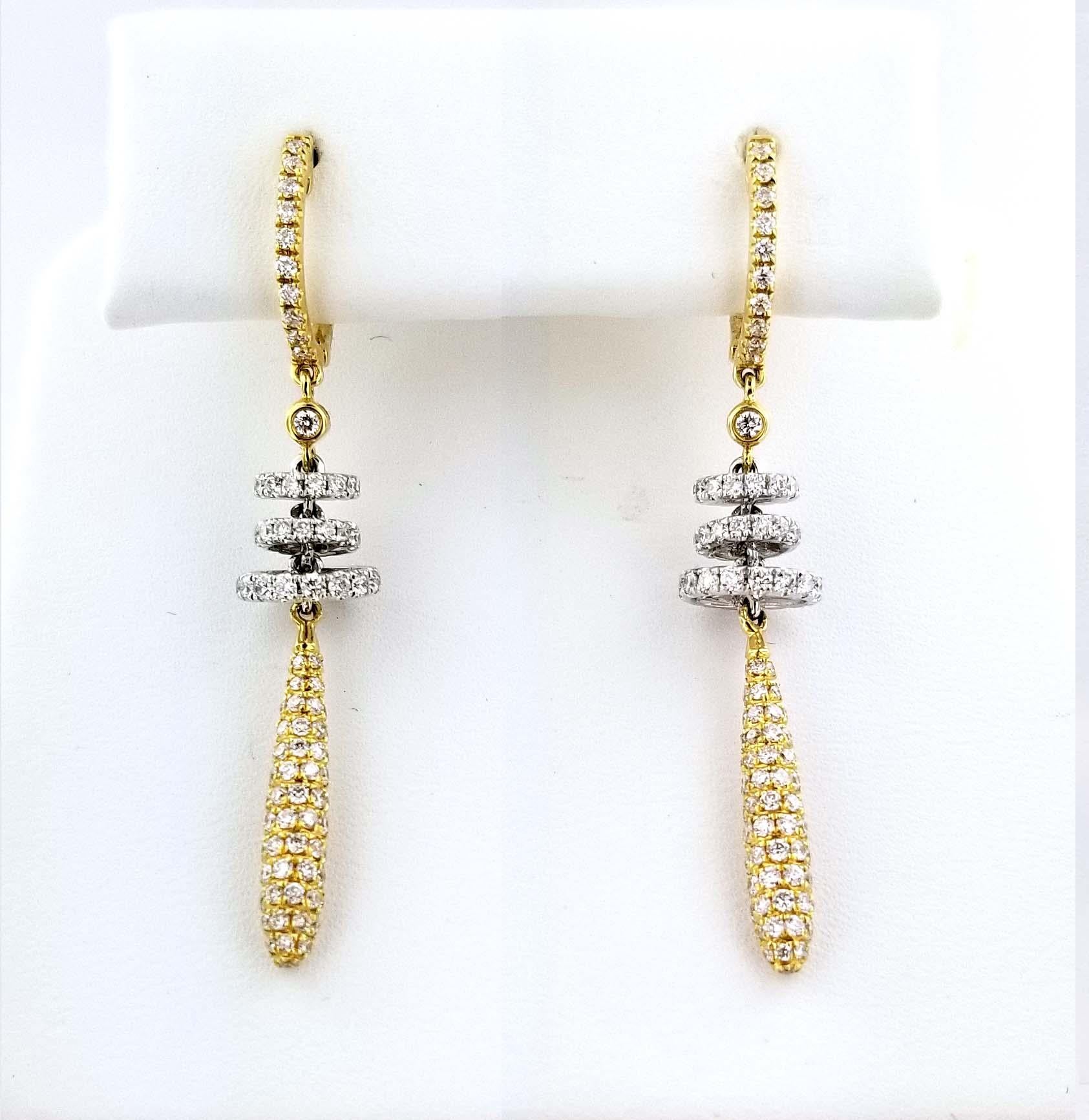 Women's Vitolo 18 Karat Gold Diamond Rondel Drop Earrings For Sale