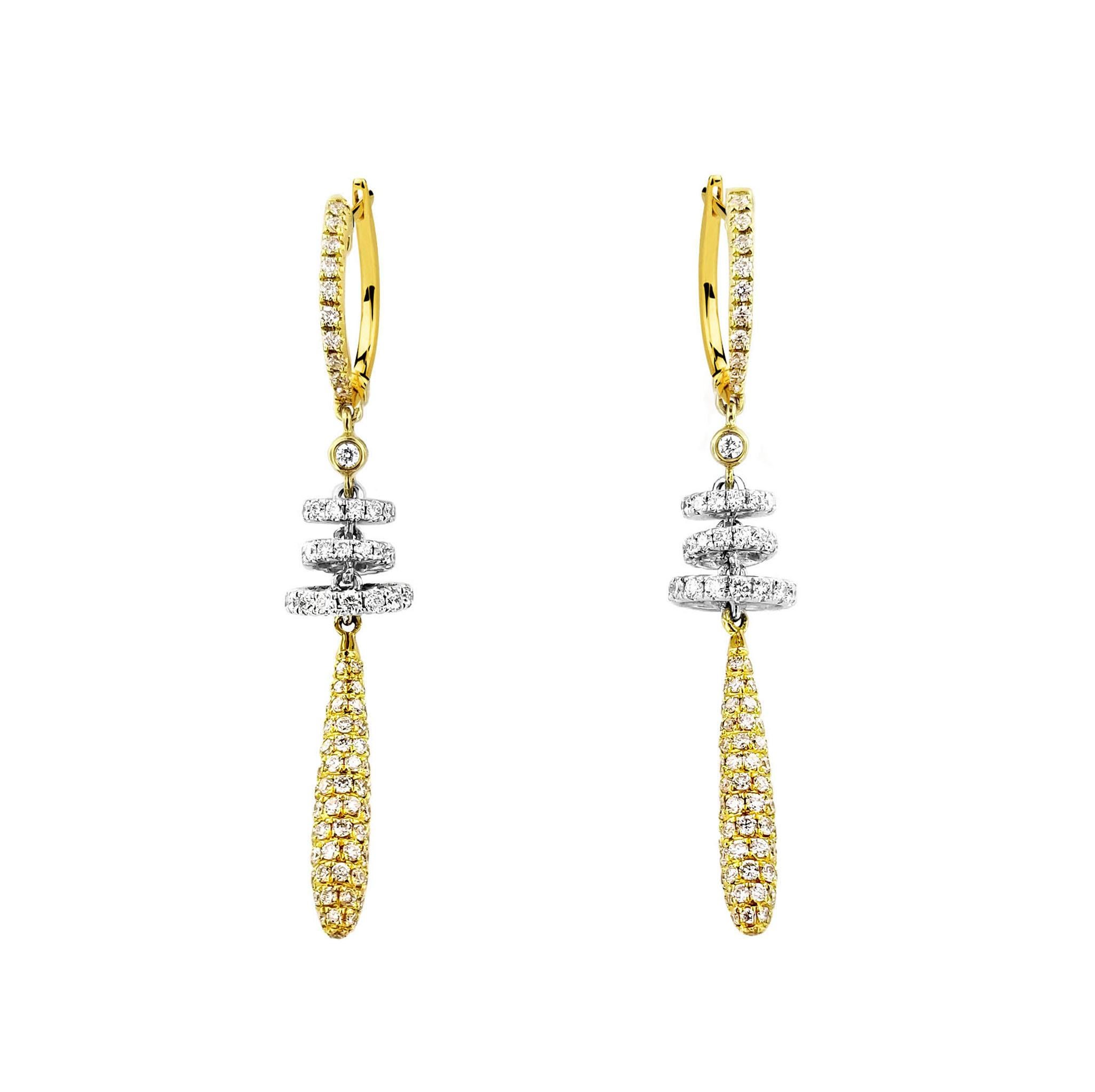 Artisan Vitolo 18 Karat Gold Diamond Rondel Drop Earrings For Sale