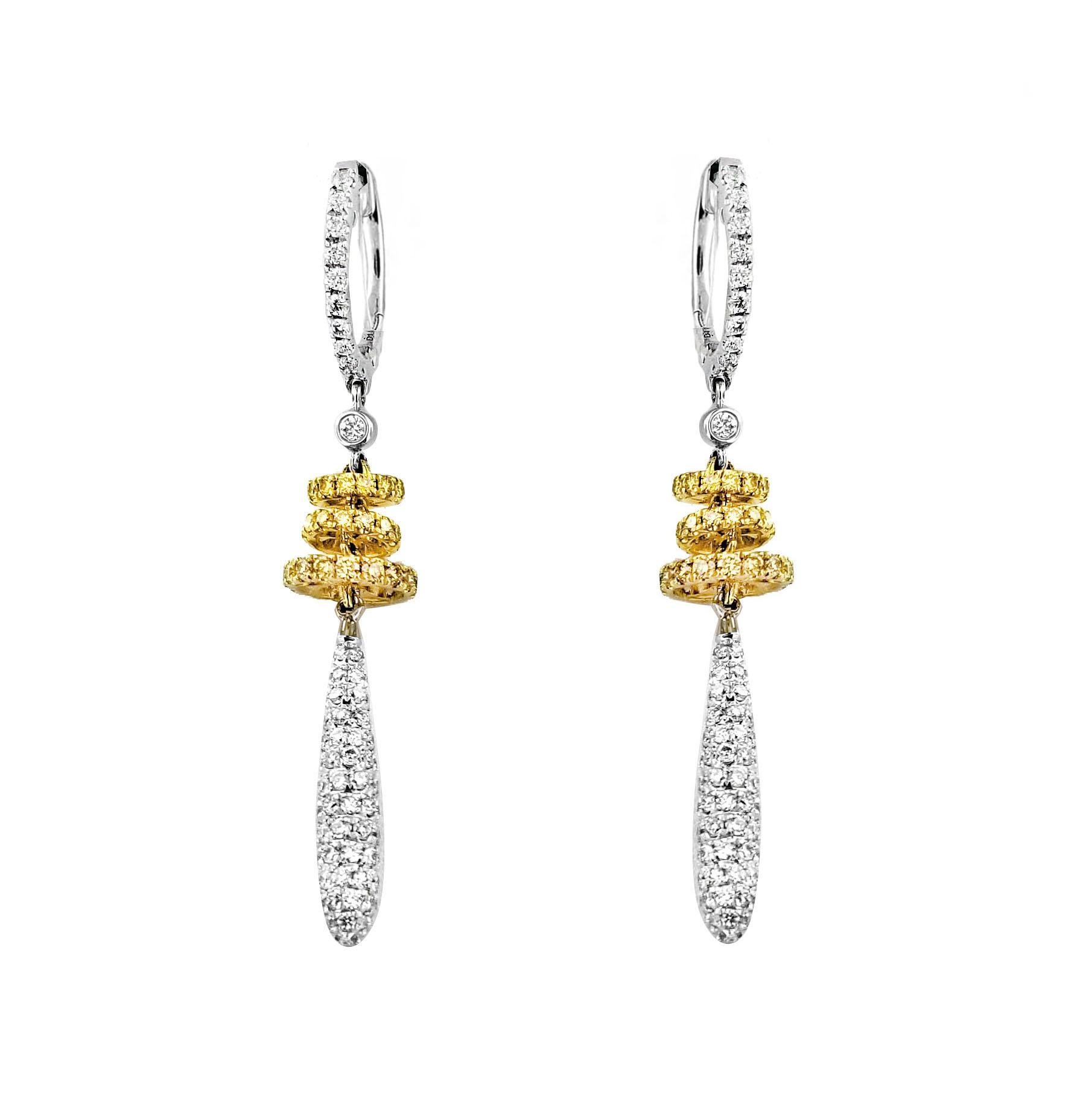 Artisan Vitolo 18 Karat Gold Diamond Rondel Drop Earrings For Sale