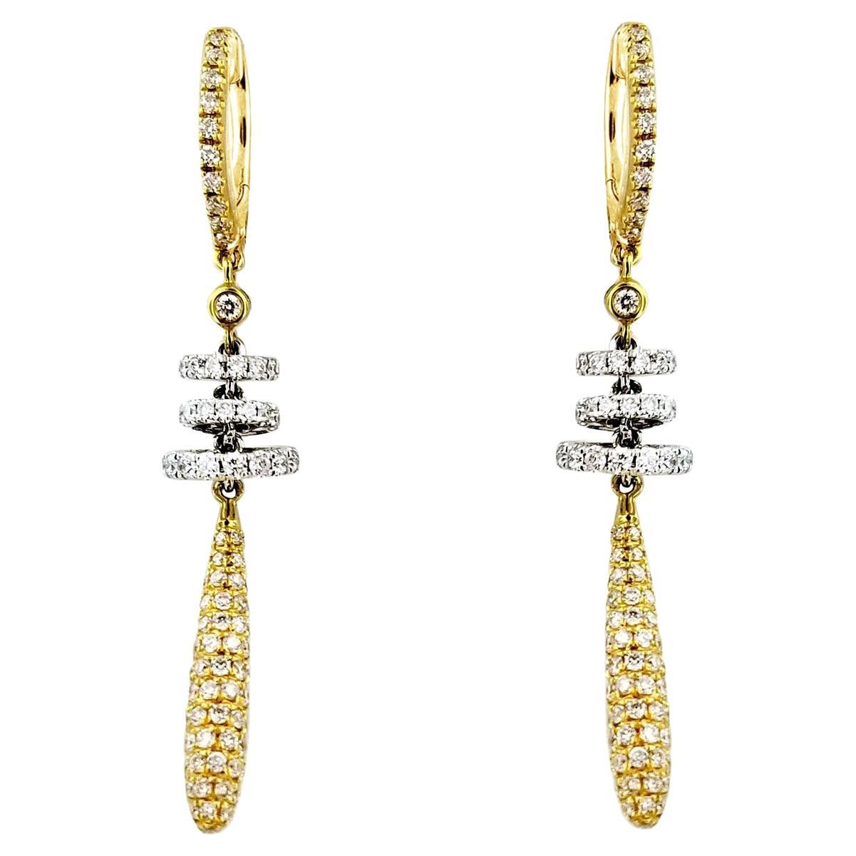 Boucles d'oreilles pendantes en or 18 carats avec diamants en forme de rondelles