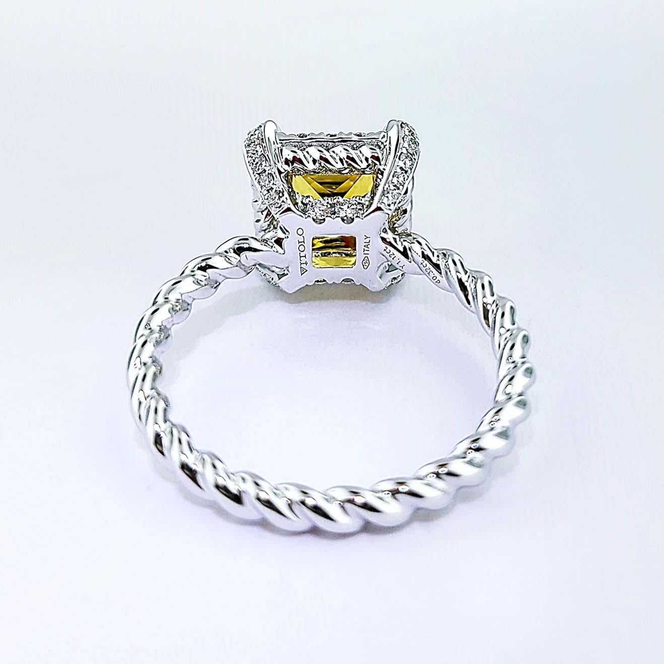 Princess Cut Vitolo 18 Karat Gold Diamond Rope Ring with Yellow Sapphire For Sale