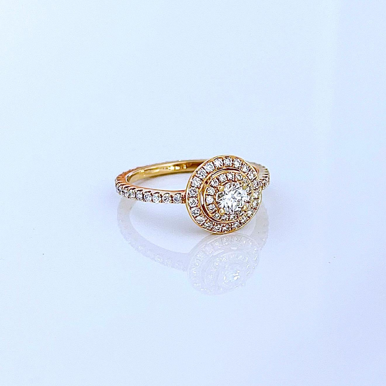Artisan Vitolo 18 Karat Gold Double Halo Pave Diamond Ring For Sale
