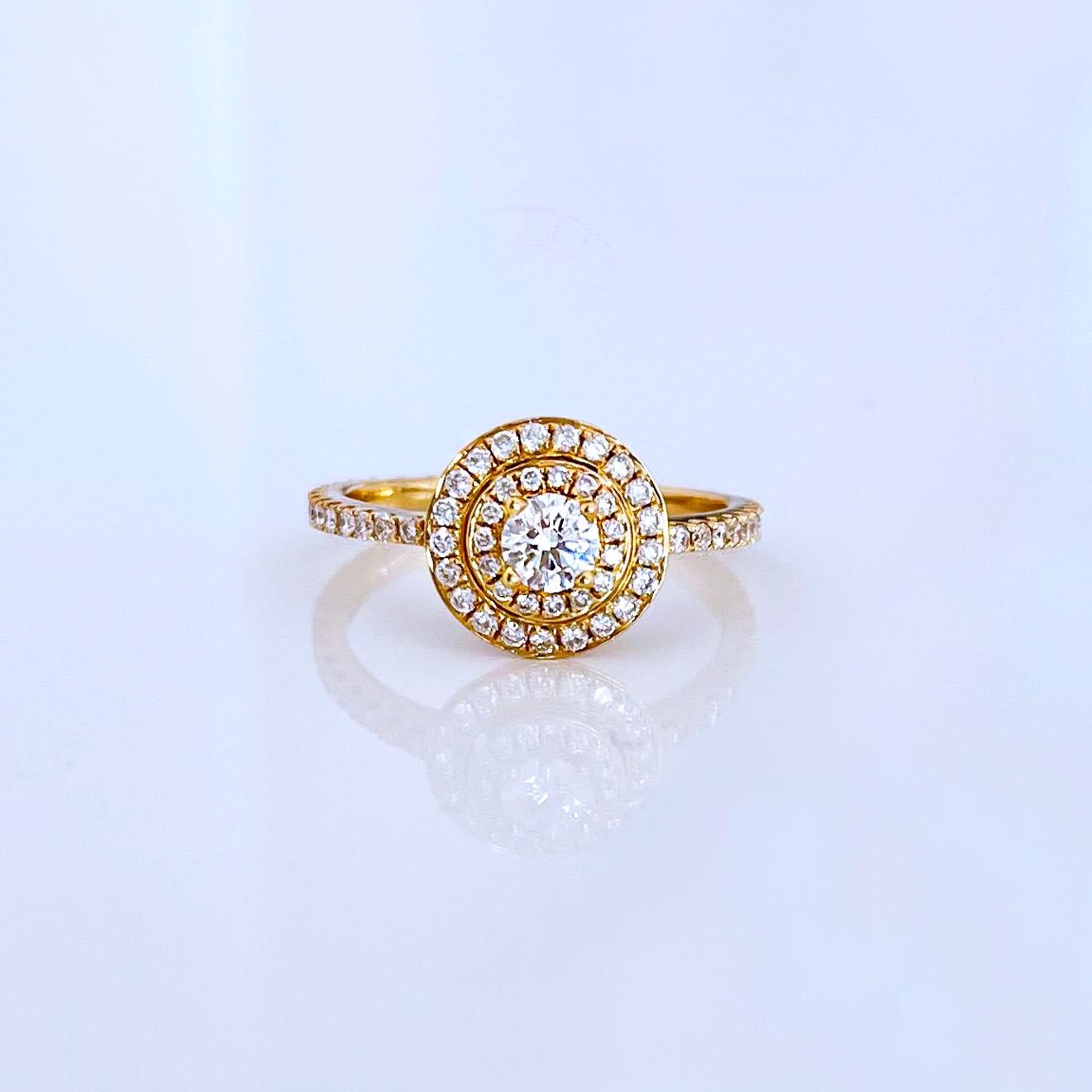 Women's Vitolo 18 Karat Gold Double Halo Pave Diamond Ring For Sale