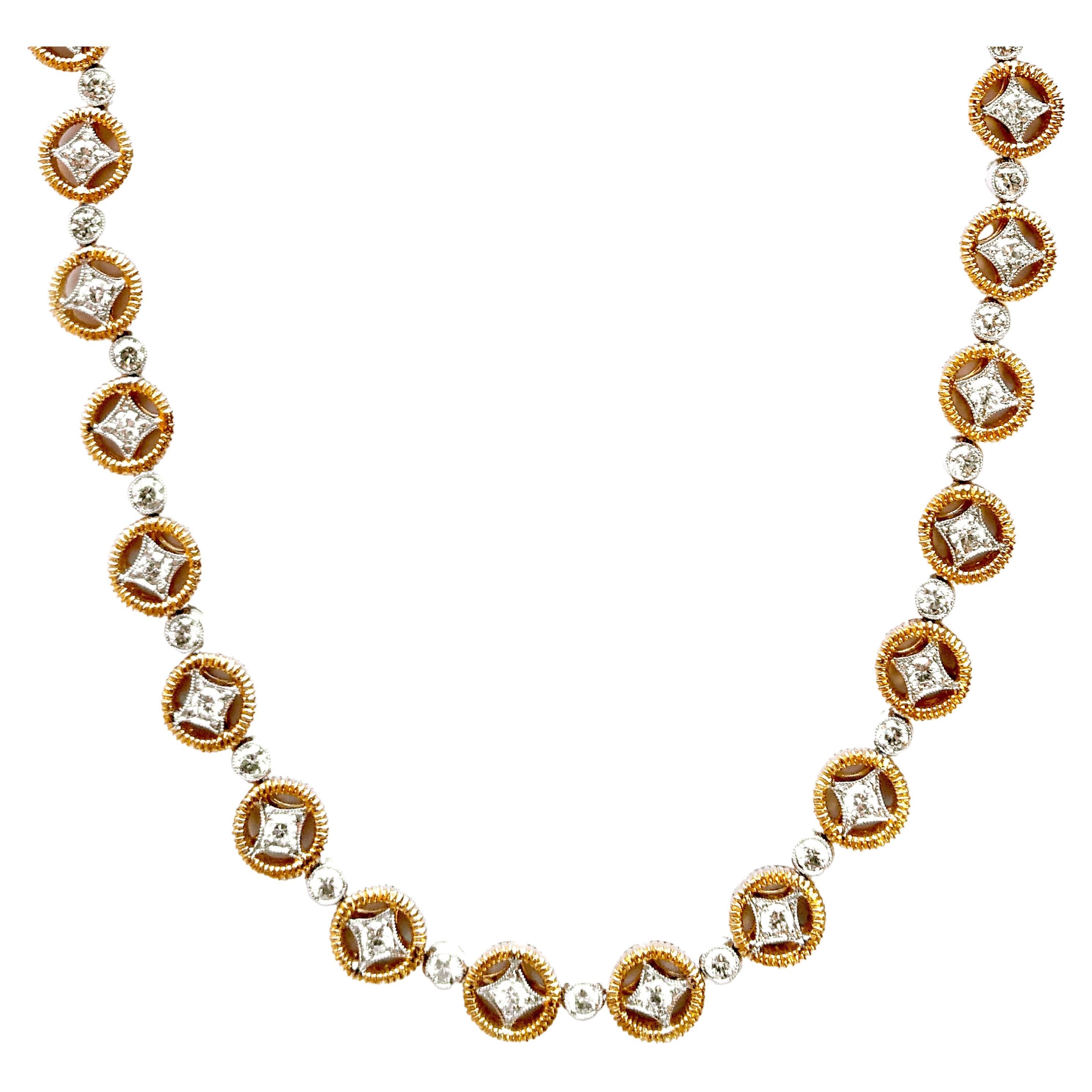 Vitolo 18 Karat Gold Etruscan Diamond Necklace