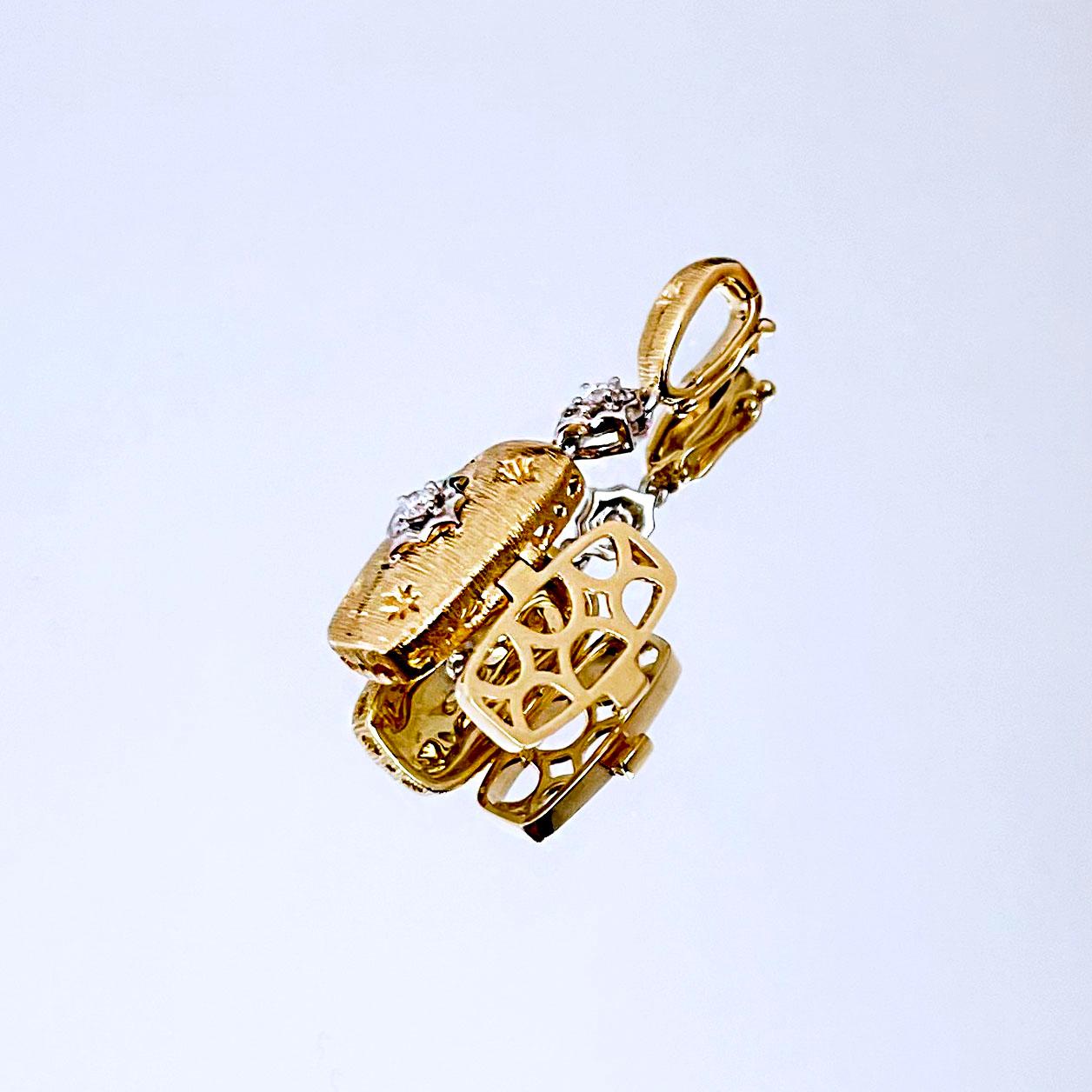 Artisan Vitolo 18 Karat Gold Etruscan Style Diamond Locket For Sale
