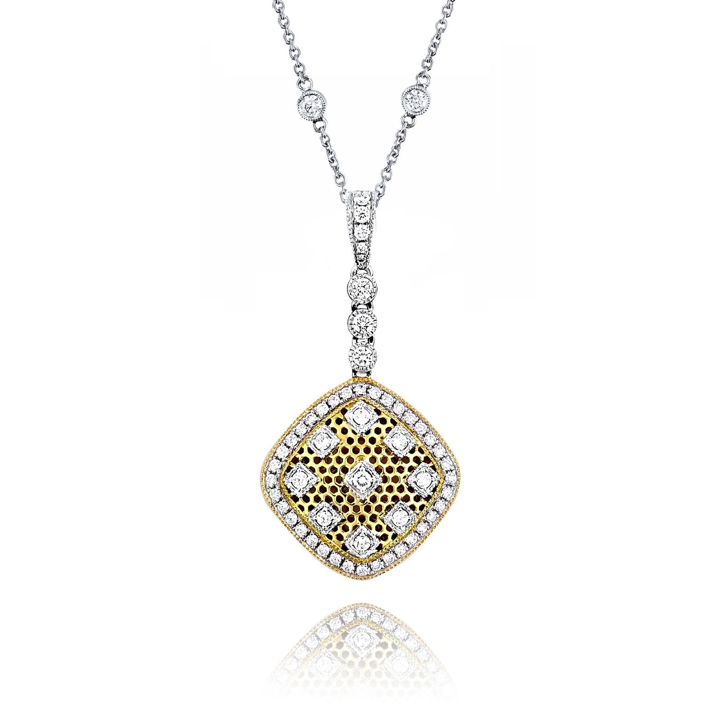 Produced by award winning Italian designer Stefano Vitolo. Stefano creates custom artisanal one of a kind jewelry with excellent gemstones in a truly old world Italian craftmanship.

This diamond pendant has 0.44 total carat weight of F/G color and