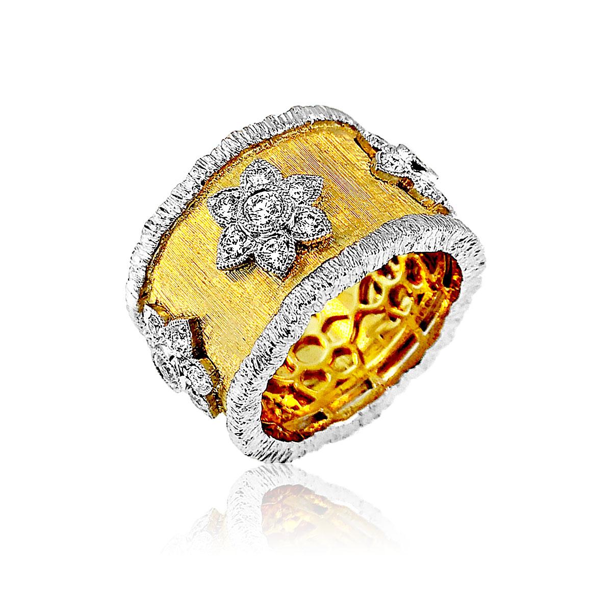 Artisan Vitolo 18 Karat Gold Etruscan Style Diamond Ring For Sale