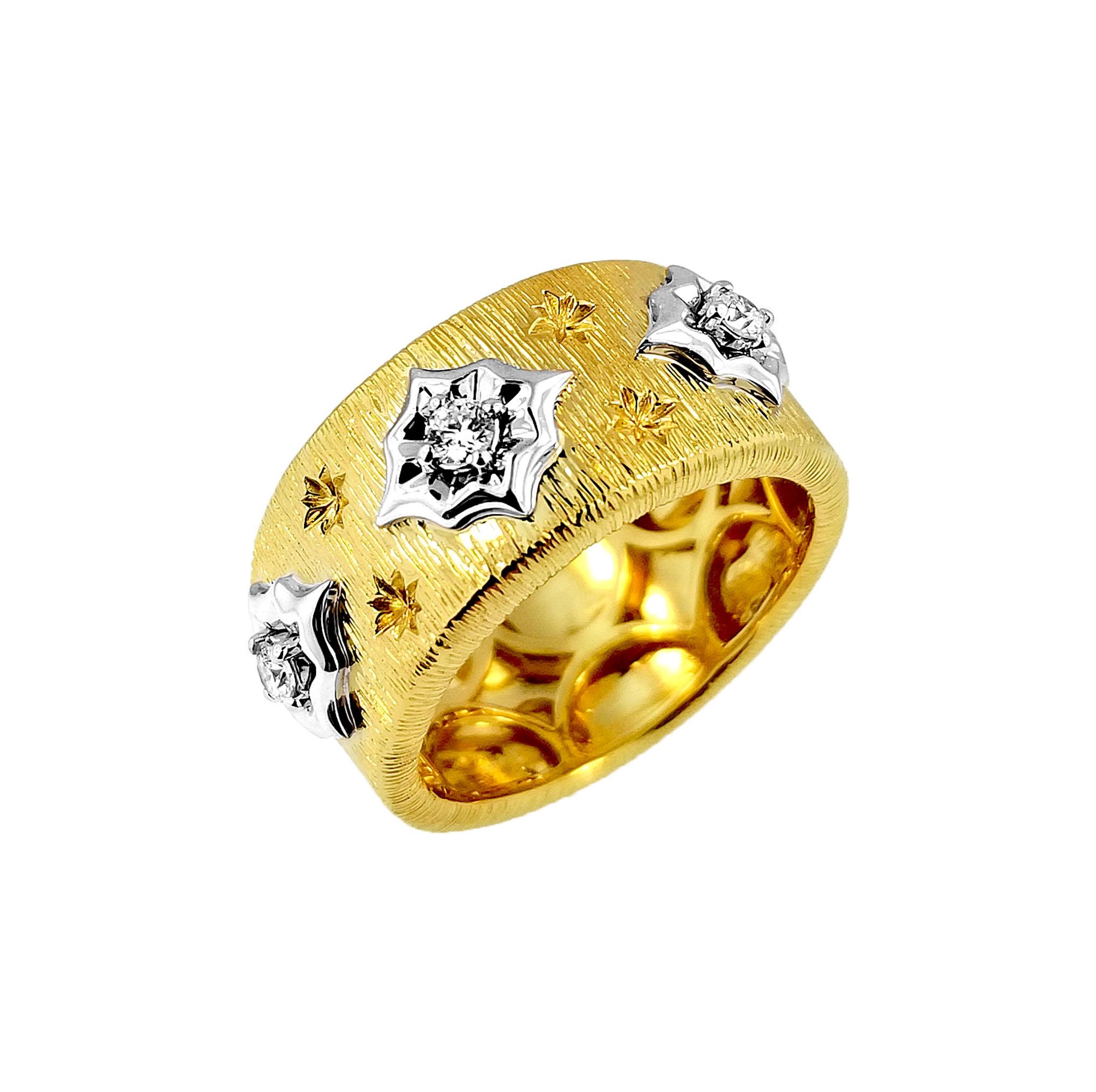 Round Cut Vitolo 18 Karat Gold Etruscan Style Diamond Ring For Sale
