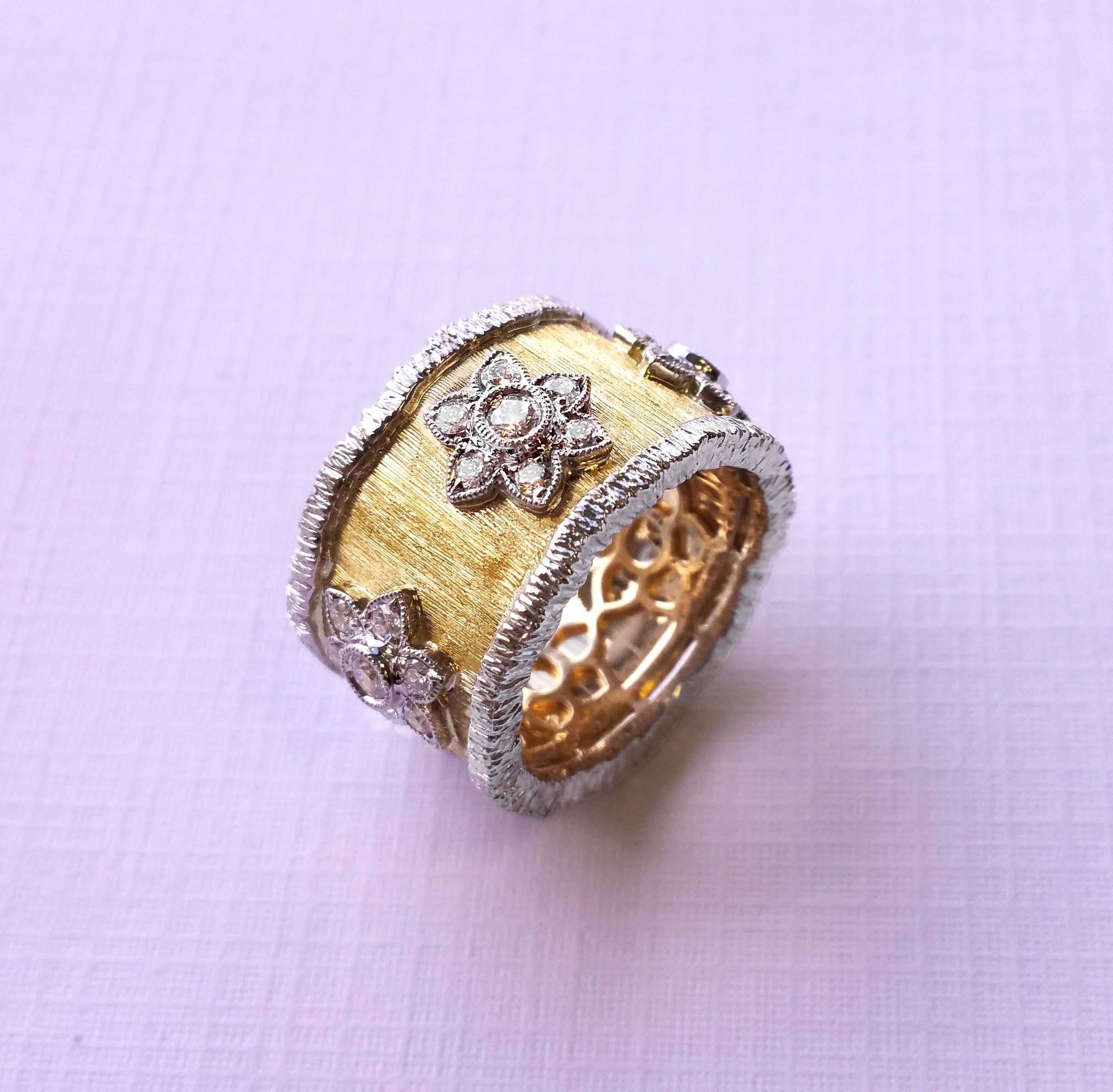 Women's Vitolo 18 Karat Gold Etruscan Style Diamond Ring For Sale