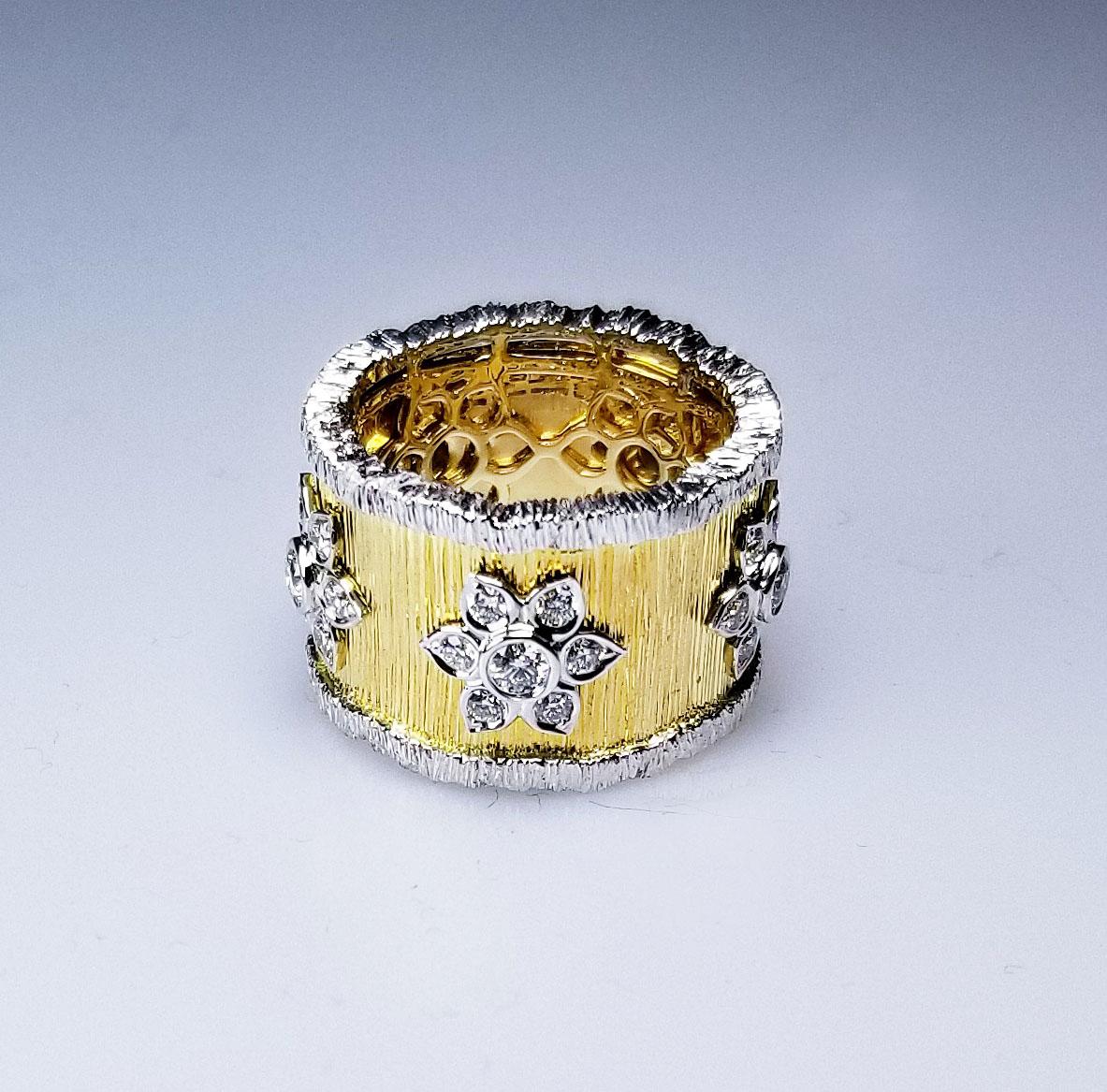 Vitolo 18 Karat Gold Etruscan Style Diamond Ring For Sale 1