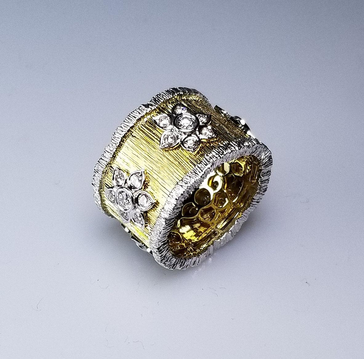 Vitolo 18 Karat Gold Etruscan Style Diamond Ring For Sale 2