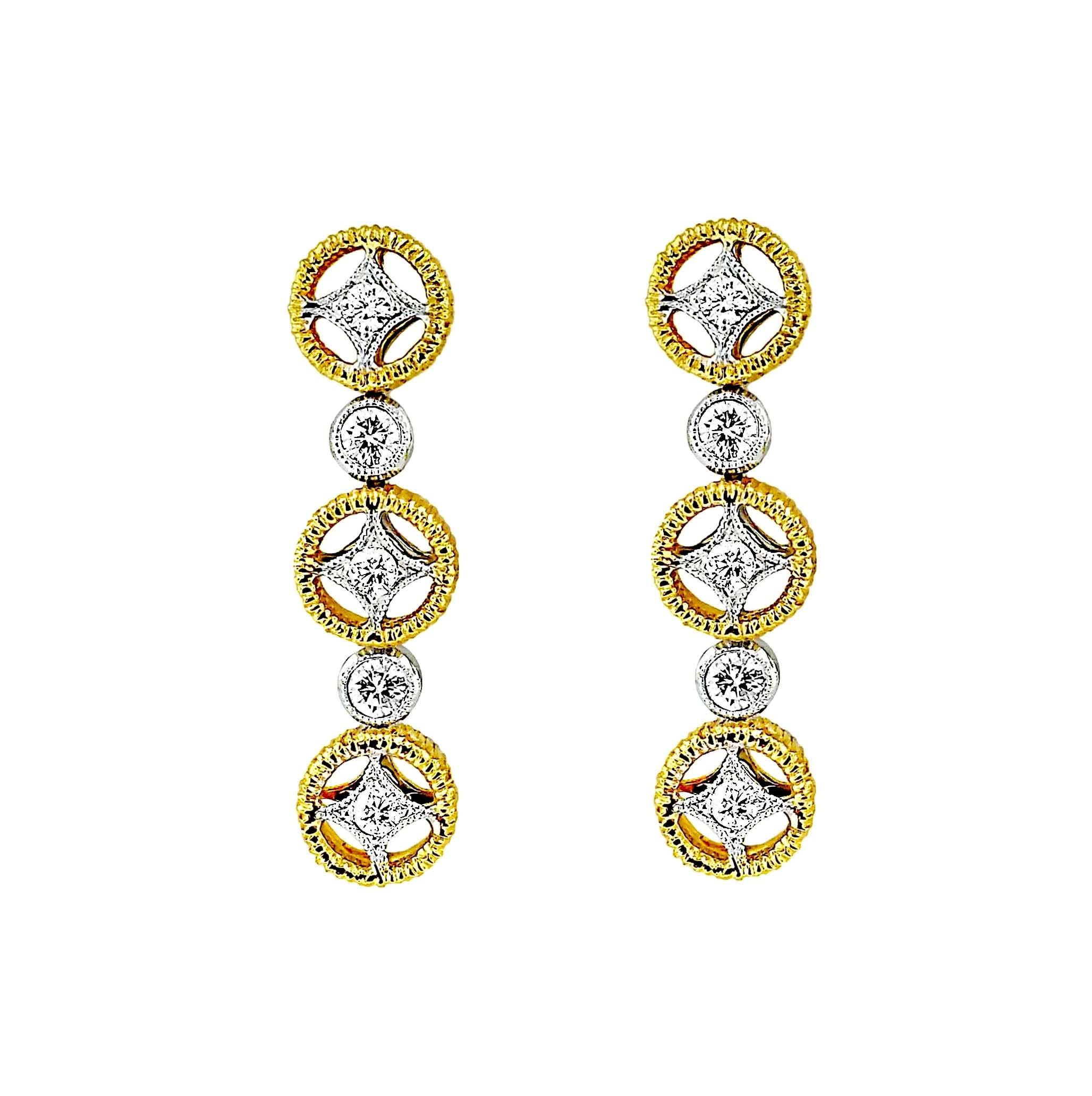 Produced by award winning Italian designer Stefano Vitolo. Stefano creates custom artisanal one of a kind jewelry with excellent gemstones in a truly old world Italian craftmanship.
These handcrafted earrings have 0.42 total carat weight of F/G