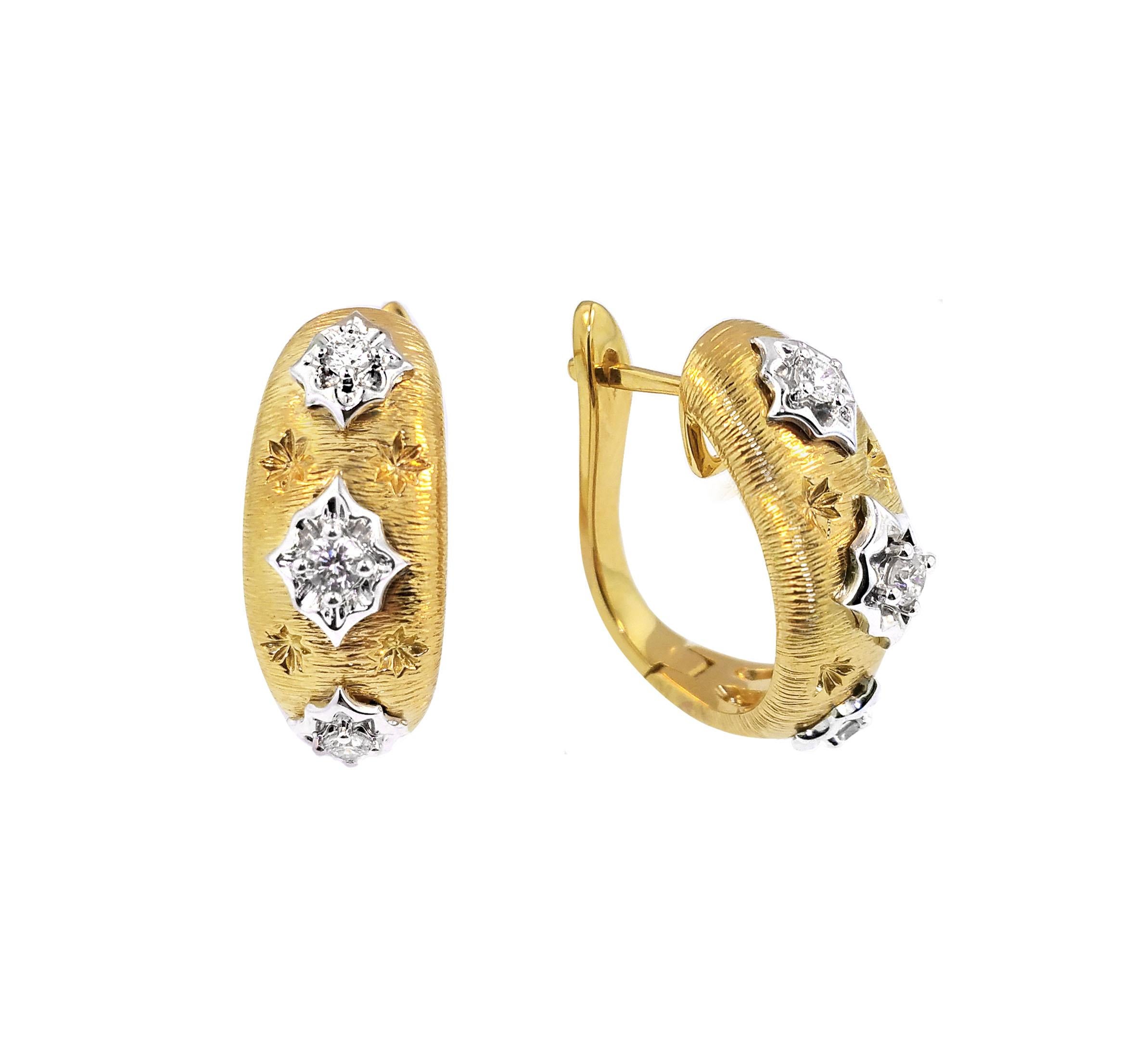 Round Cut Vitolo 18 Karat Gold Etruscan Style Earrings For Sale