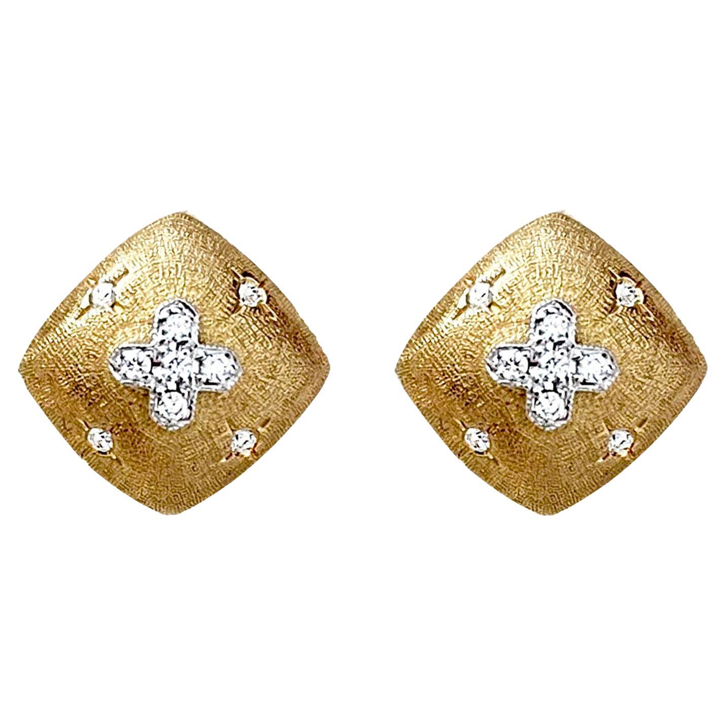Vitolo 18 Karat Gold Florentine Finish Diamond Earrings For Sale