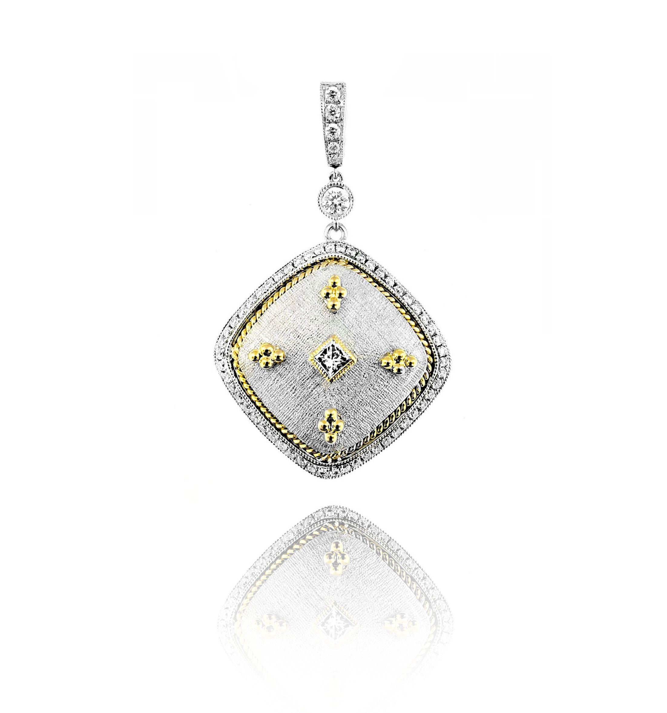 Produced by award winning Italian designer Stefano Vitolo. Stefano creates custom artisanal one of a kind jewelry with excellent gemstones in a truly old world Italian craftmanship.

This handcrafted pendant has 0.51 total carat weight of F/G color,