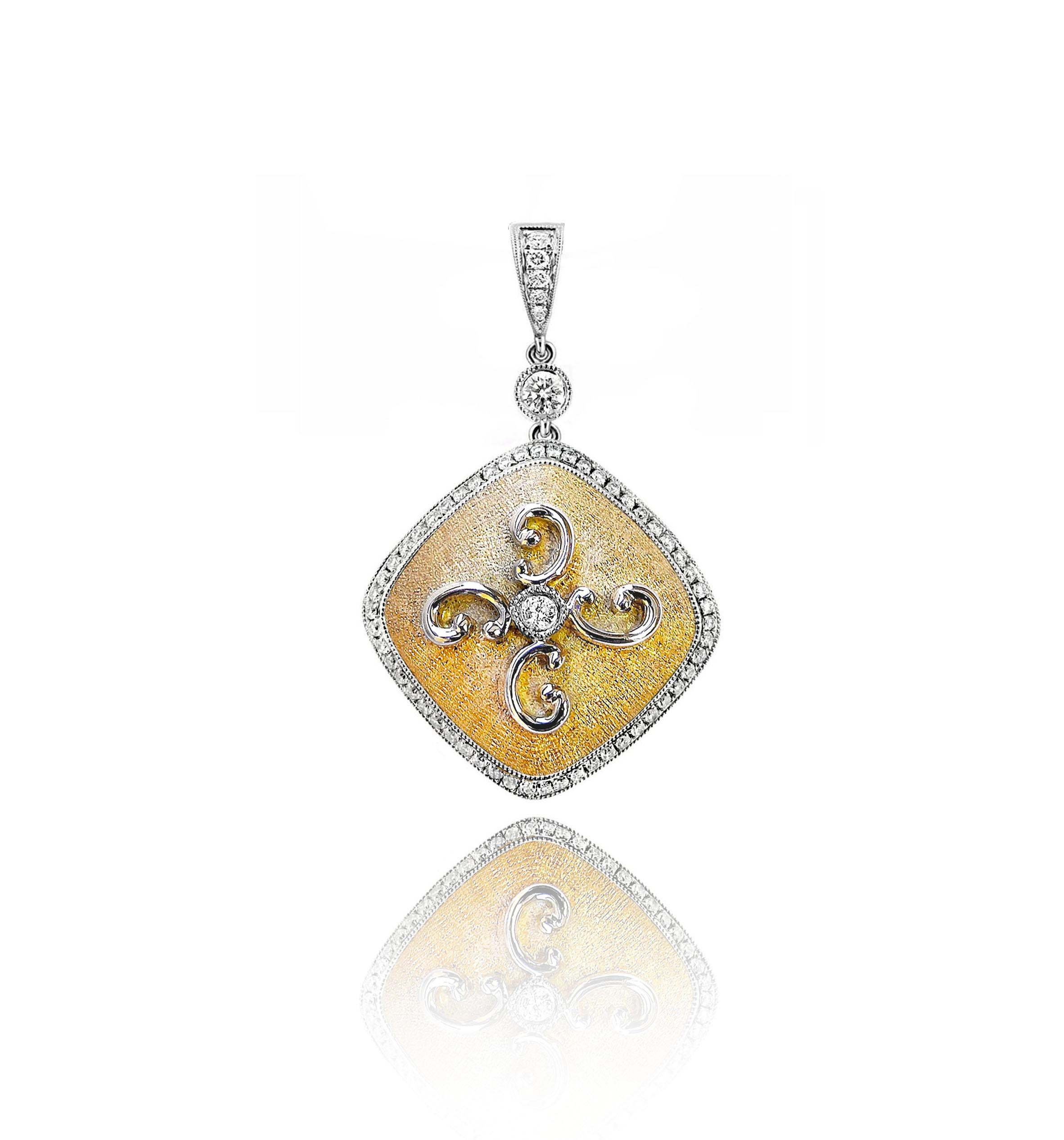 Produced by award winning Italian designer Stefano Vitolo. Stefano creates custom artisanal one of a kind jewelry with excellent gemstones in a truly old world Italian craftmanship.

This handcrafted pendant has 0.47 total carat weight of F/G color,