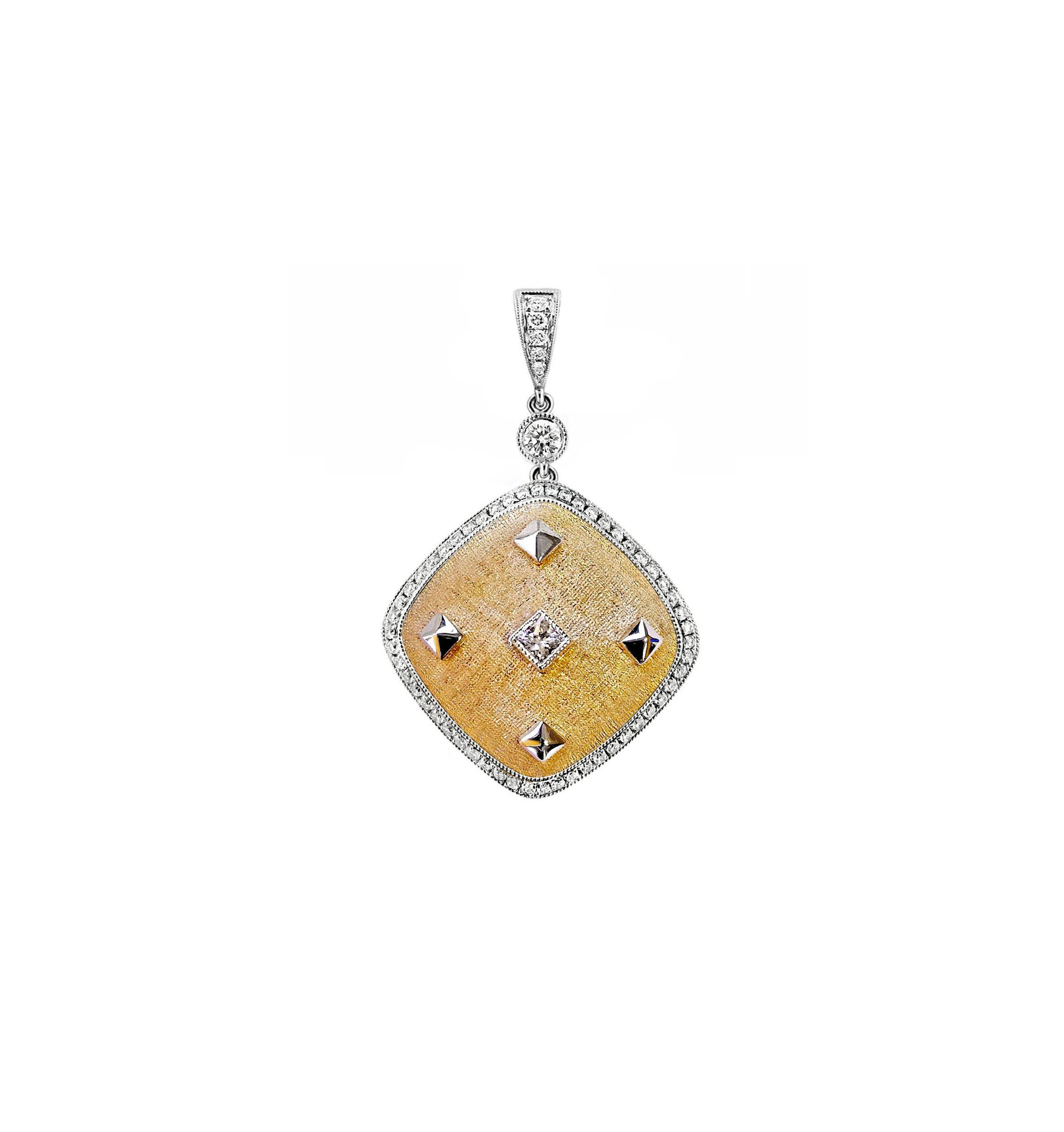 Produced by award winning Italian designer Stefano Vitolo. Stefano creates custom artisanal one of a kind jewelry with excellent gemstones in a truly old world Italian craftmanship.

This handcrafted pendant has 0.59 total carat weight of F/G color,