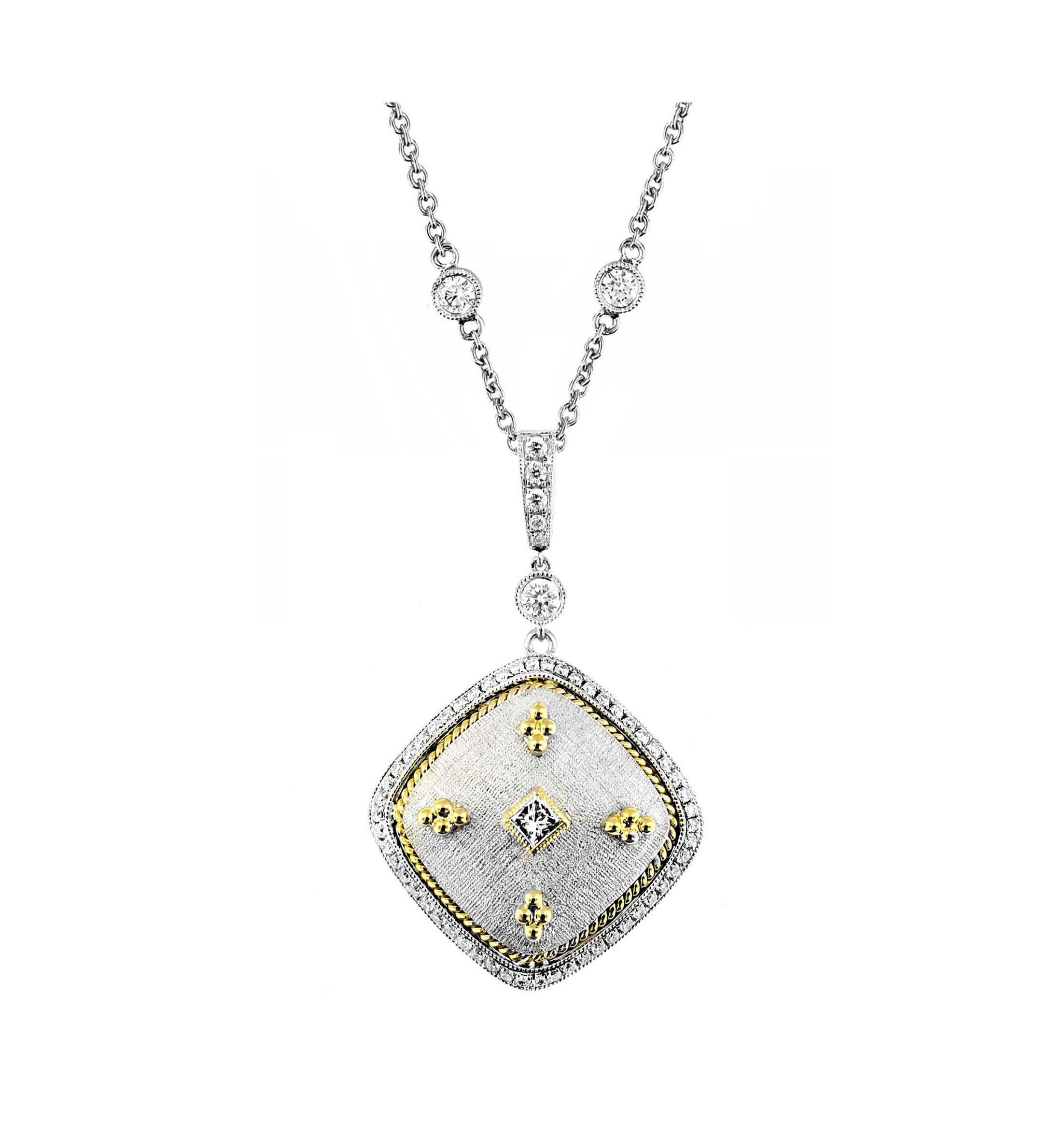 Artisan Vitolo 18 Karat Gold Florentine Finish Diamond Pendant For Sale
