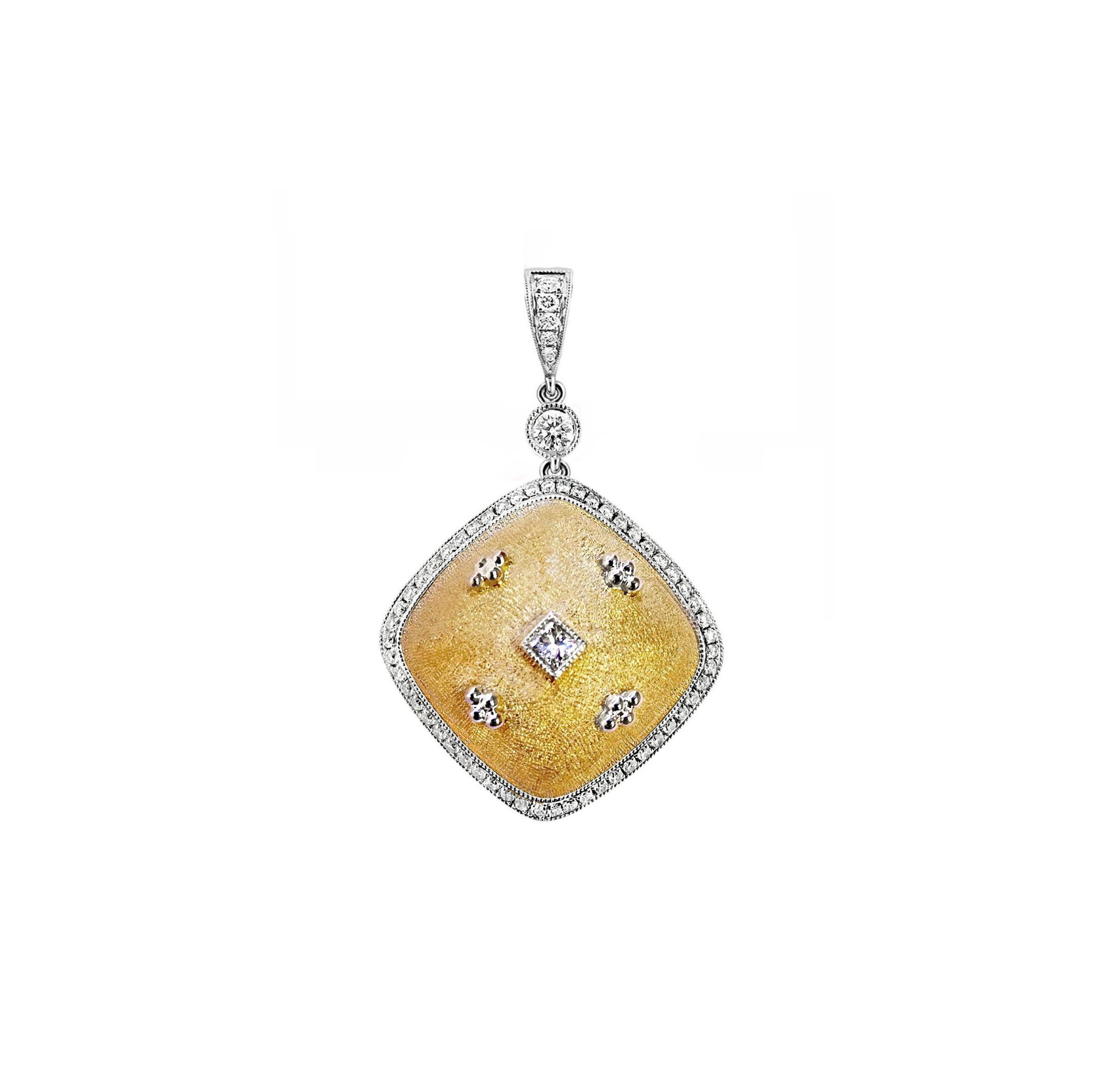 Colgante de diamantes acabado florentino en oro de 18 quilates Vitolo Corte redondo en venta