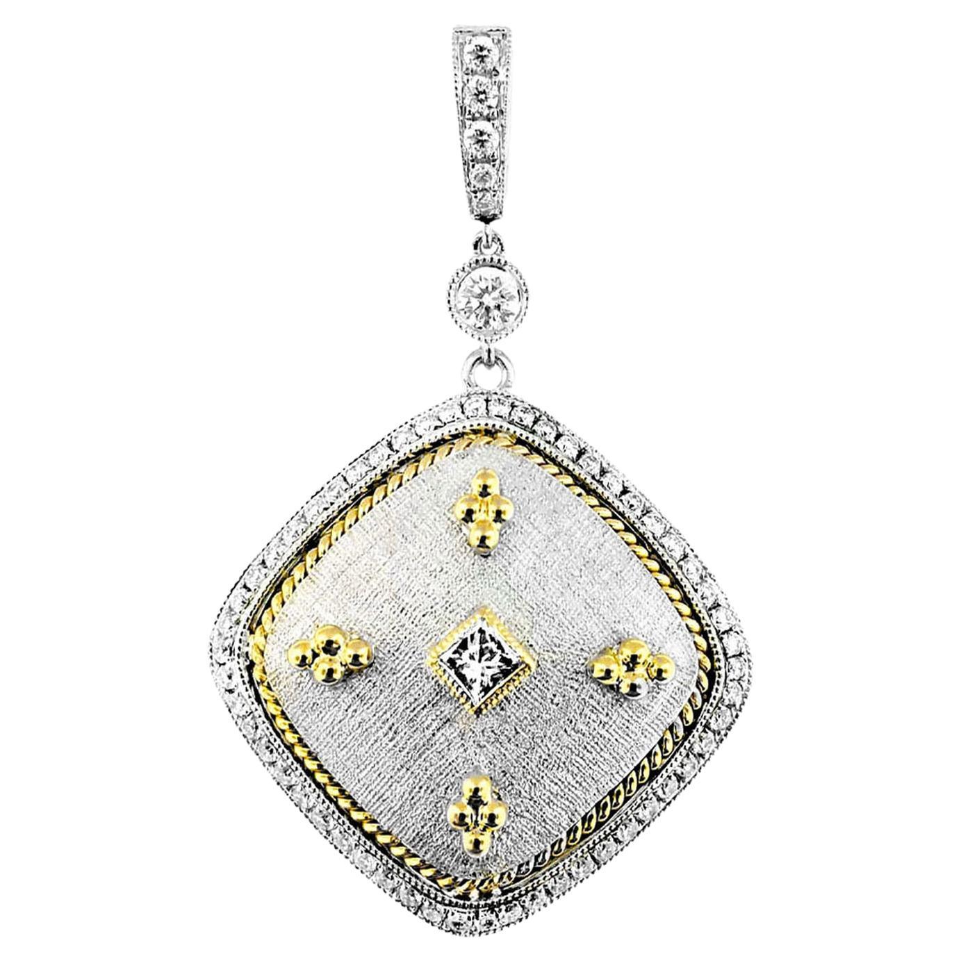 Vitolo 18 Karat Gold Florentine Finish Diamond Pendant For Sale