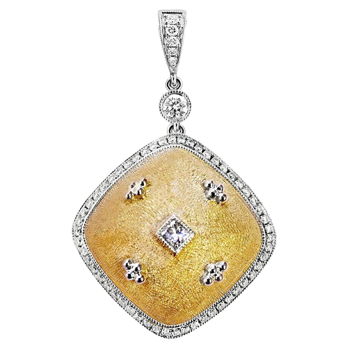 Vitolo 18 Karat Gold Florentine Finish Diamond Pendant For Sale