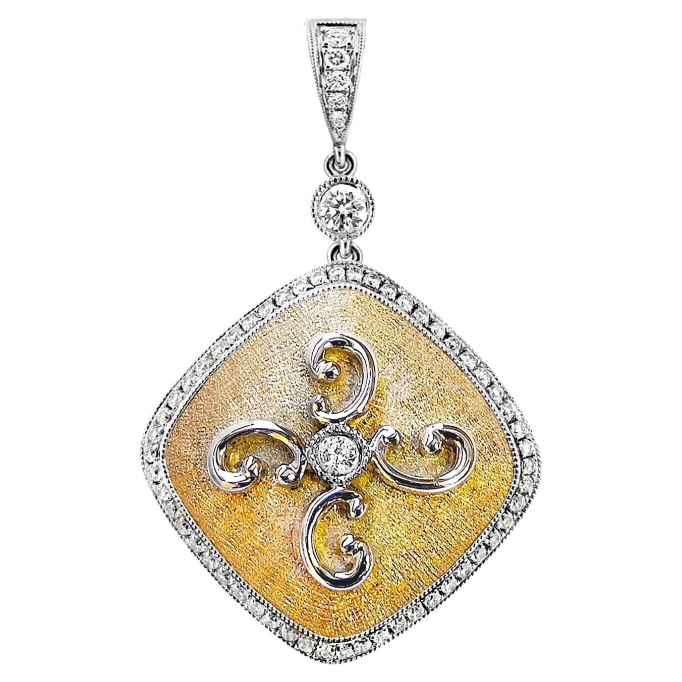 Vitolo 18 Karat Gold Florentine Finish Diamond Pendant For Sale