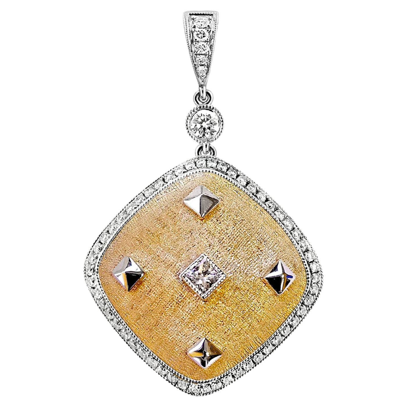 Vitolo 18 Karat Gold Florentine Finish Diamond Pendant  For Sale