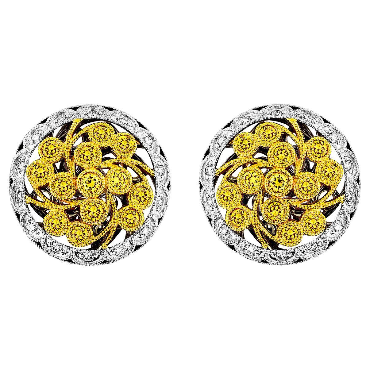 Vitolo 18 Karat Gold Flower Motif Diamond Earrings