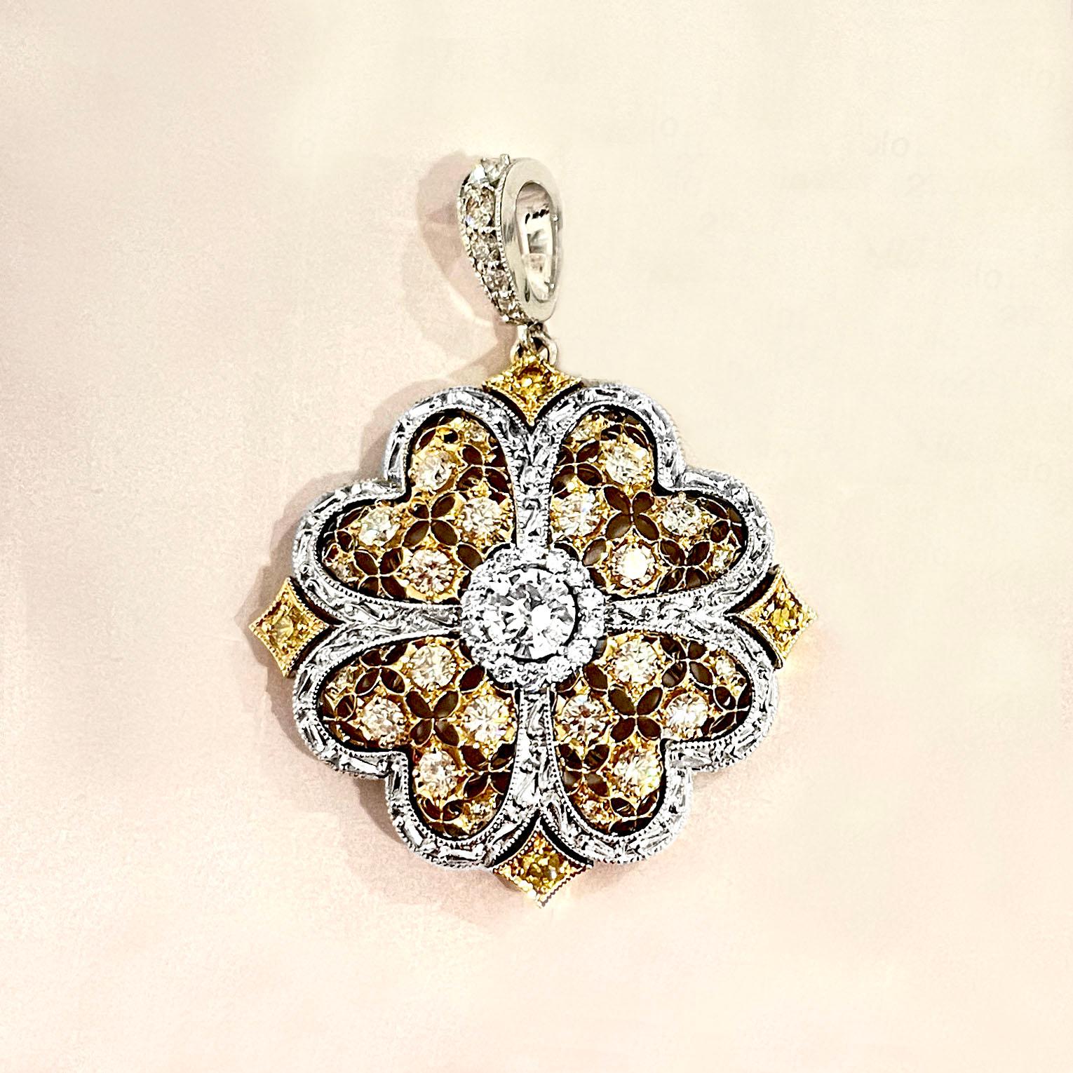 Vitolo 18 Karat Gold Flower Motif Luxury Diamond Pendant In New Condition For Sale In Los Angeles, CA