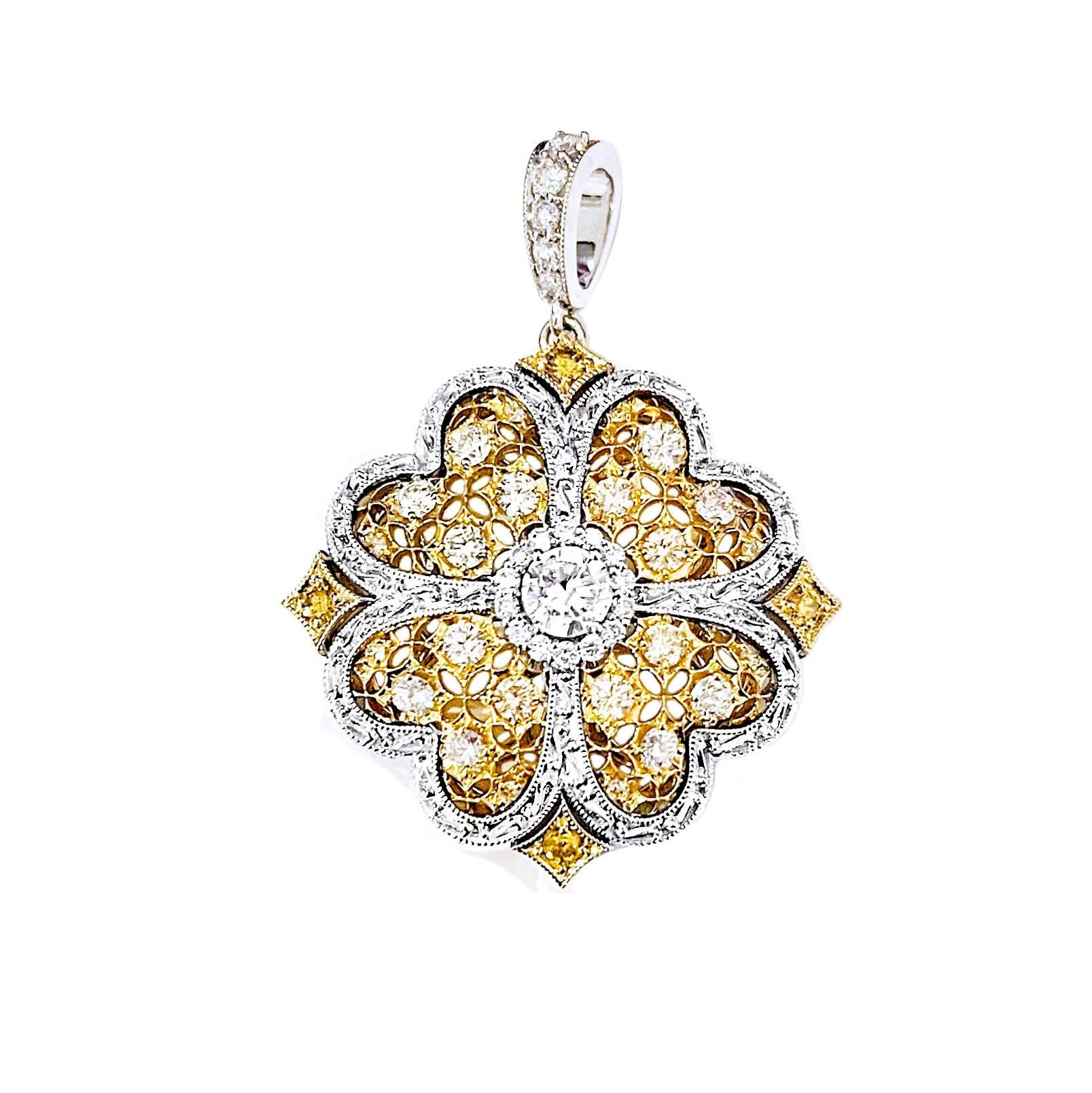 Women's Vitolo 18 Karat Gold Flower Motif Luxury Diamond Pendant For Sale
