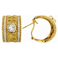 Vitolo 18K Yellow Gold Diamond Granulated Hoop Earrings