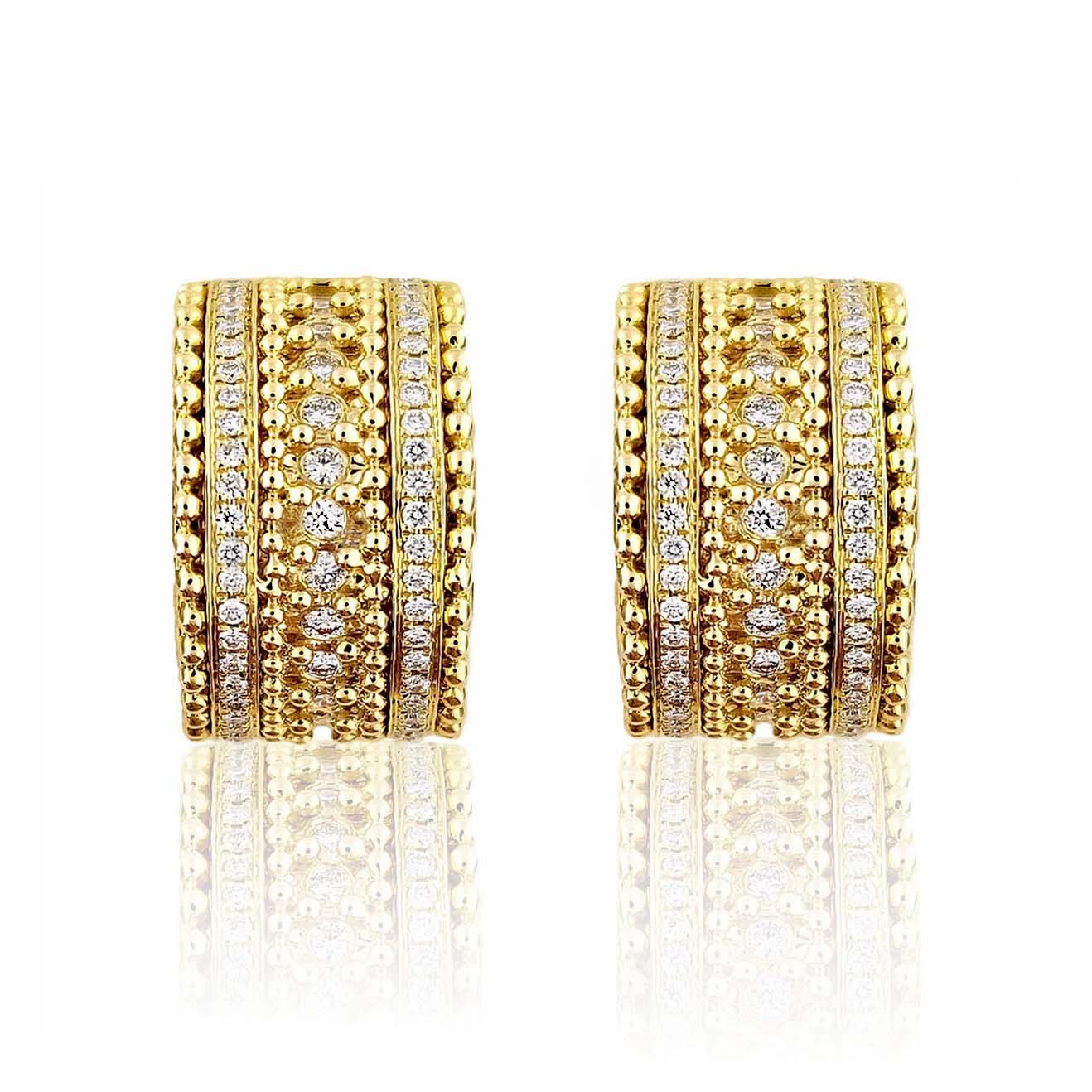 Artisan Vitolo 18 Karat Gold Granulata Style Diamond Earrings For Sale