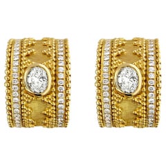18 Karat Gold Granulata Style Diamond Earrings