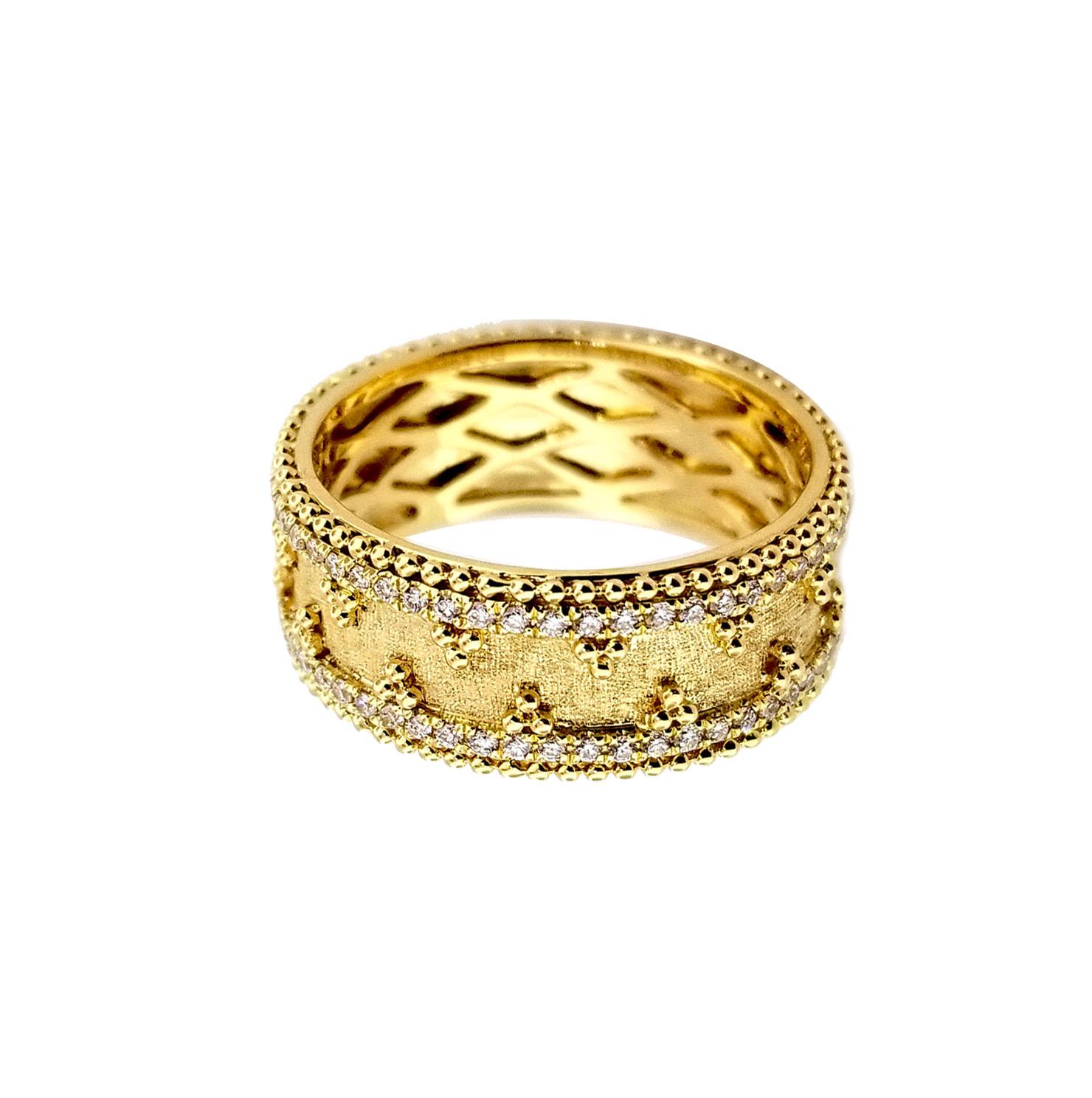Artisan Vitolo 18 Karat Gold Granulata Style Diamond Ring For Sale