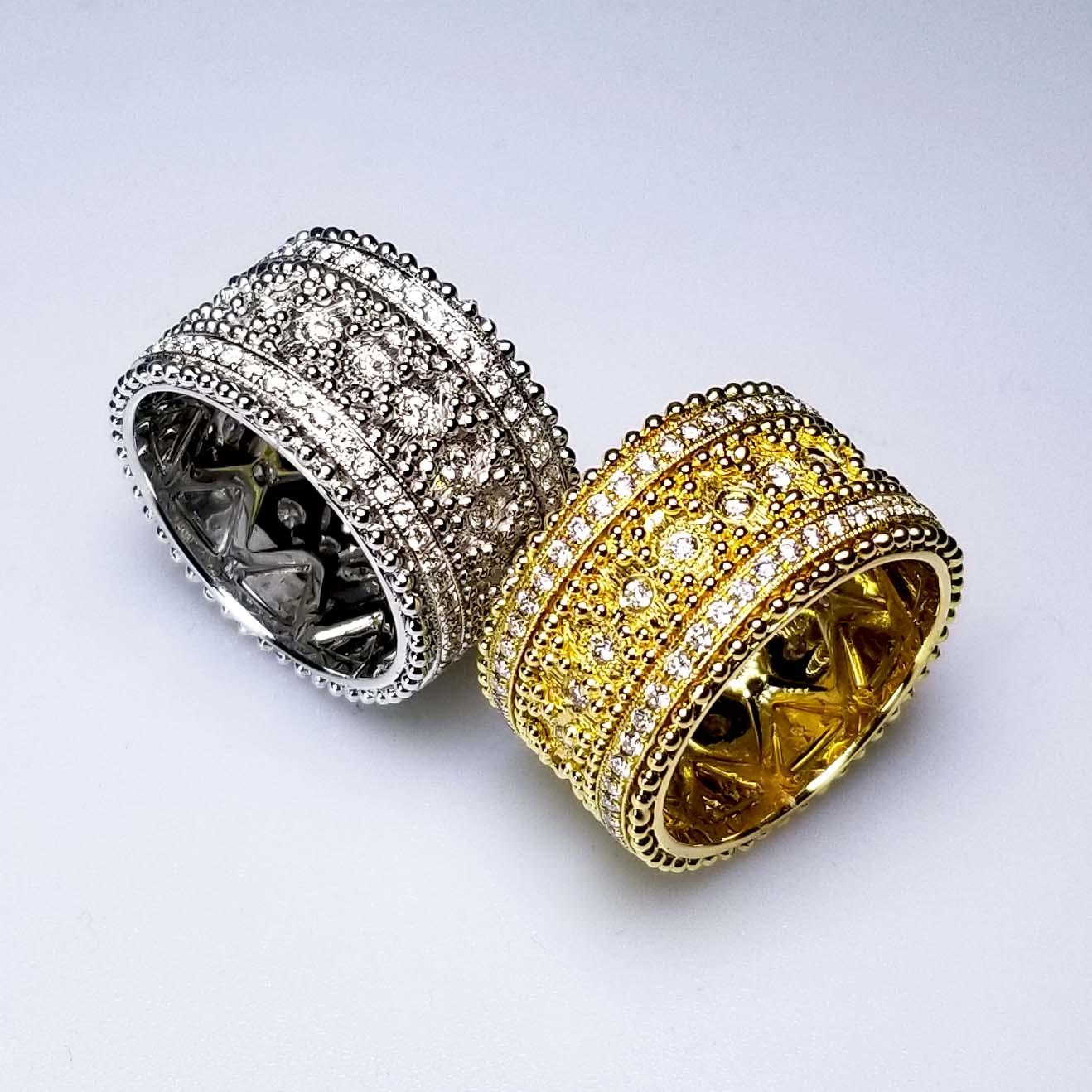 Artisan Vitolo 18 Karat Gold Granulata Style Diamond Ring For Sale