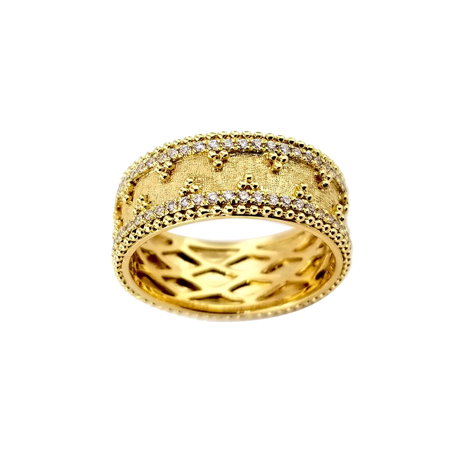 Round Cut Vitolo 18 Karat Gold Granulata Style Diamond Ring For Sale