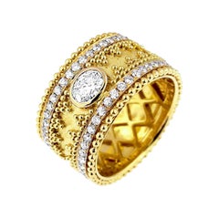 18 Karat Gold Granulata Style Oval Diamond Ring