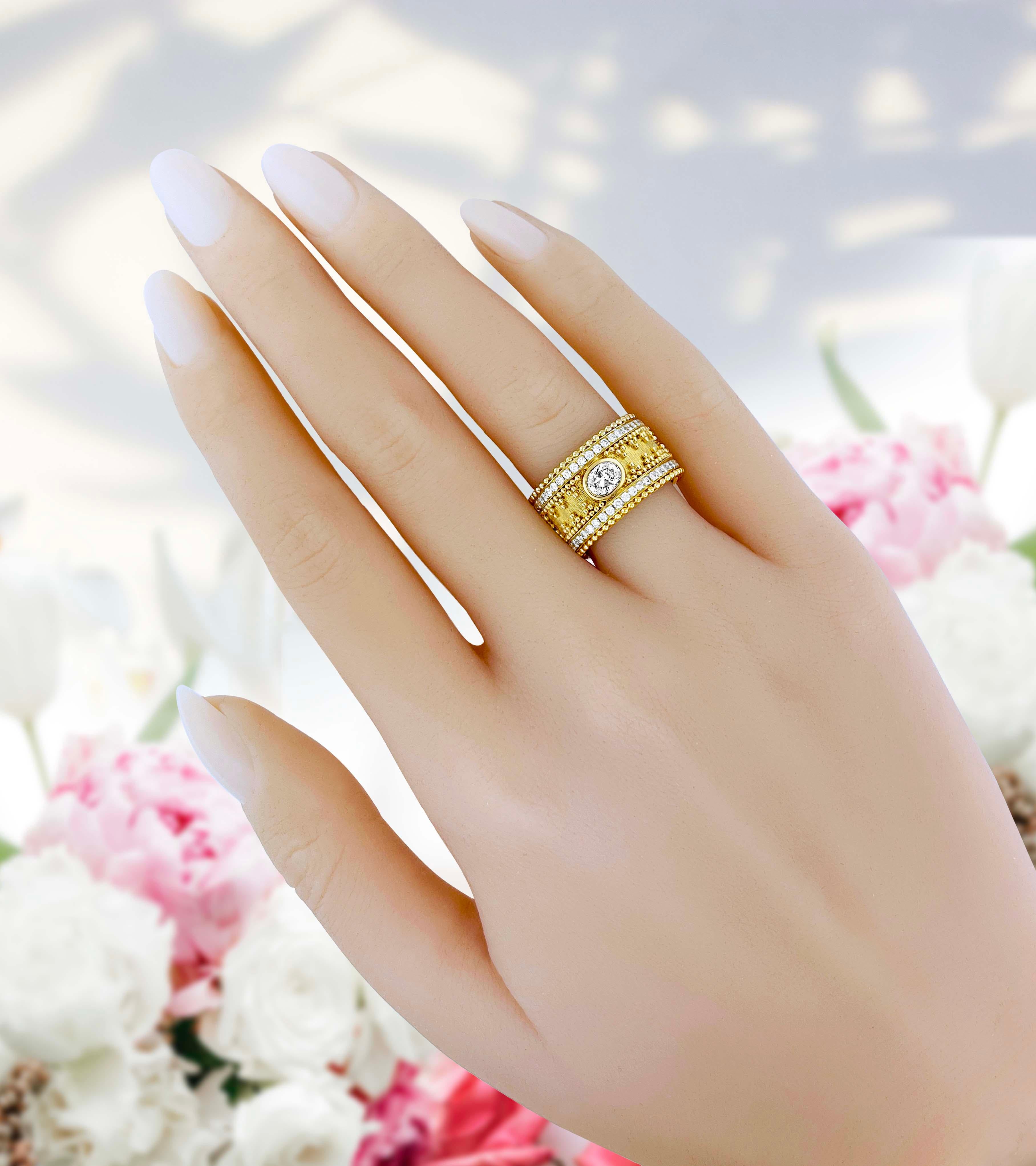 Round Cut 18 Karat Gold Granulata Style Oval Diamond Ring For Sale