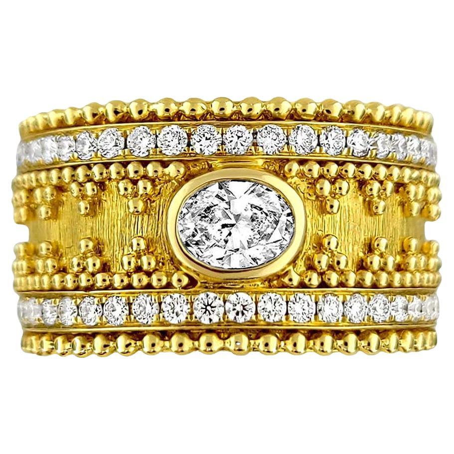 18 Karat Gold Granulata Style Oval Diamond Ring For Sale