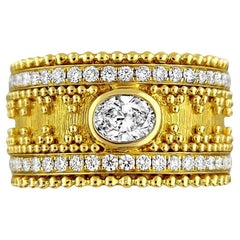18 Karat Gold Granulata Style Oval Diamond Ring