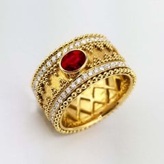 Vitolo 18 Karat Gold Granulata Style Oval Ruby and Diamond Ring