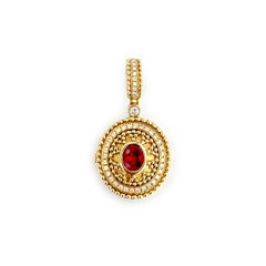 Vitolo 18 Karat Gold Granulato Style Locket Pendant with Diamond and Ruby
